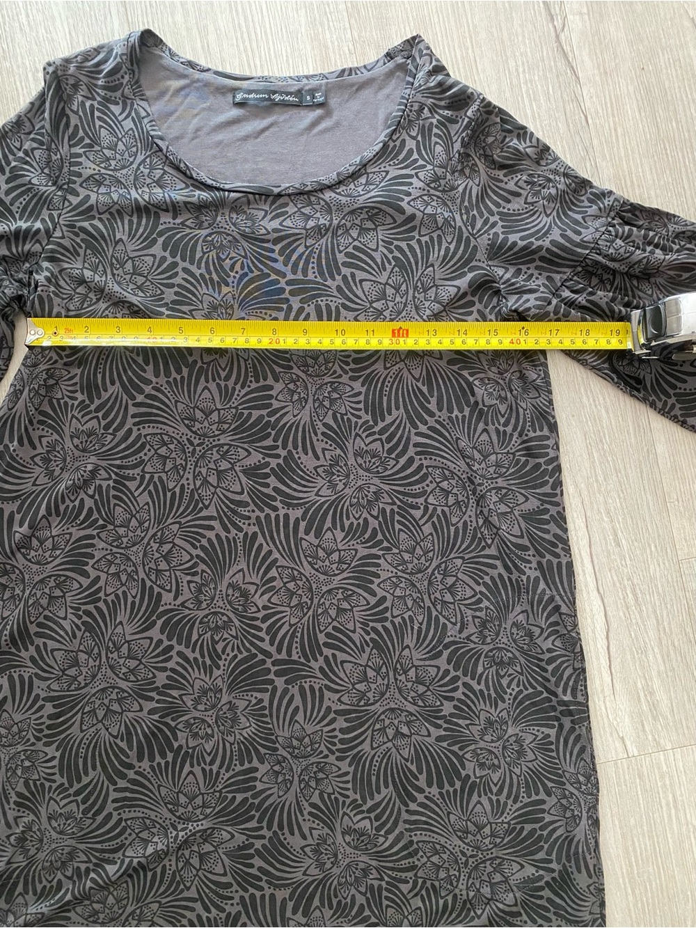 Gudrun Sjoden Kalejdoskop Lyocell Bell Sleeve Tunic Dress Floral Black Gray Sz S - Picture 7 of 7